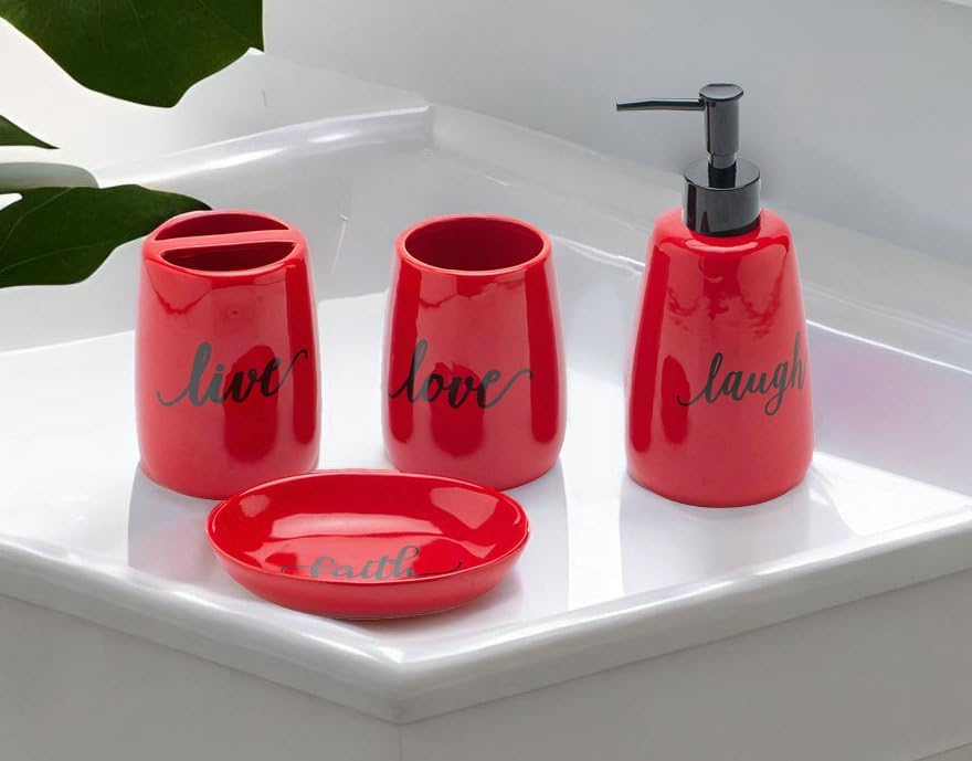 Red Ceramic Bathroom Accessory Set 4pc
