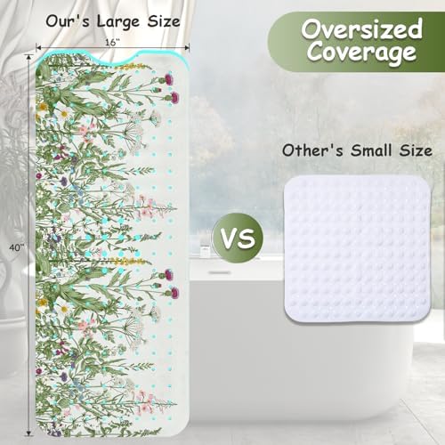 Non Slip Flower Bathtub Mat with Suction Cups 40x16 Inch