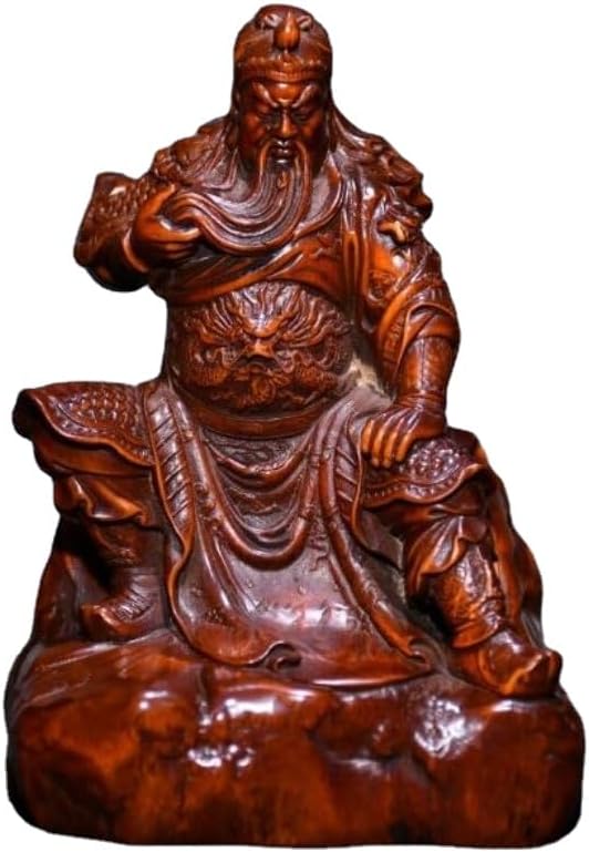 LimpaC Boxwood Guan Gong Yu Warrior God Statue Handcrafted Meditating Sculpture