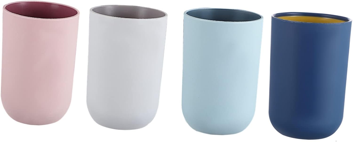 Unomor 4pcs Simple Style Toothbrush Tumblers with Curved Edges