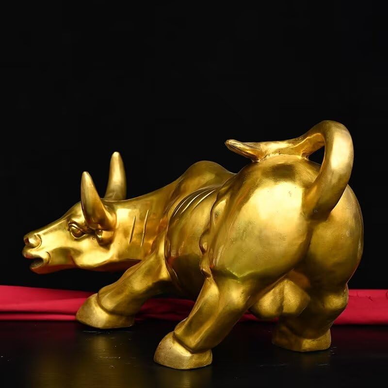 Julrybox Chinese Brass Wealth Bull Statue Decor