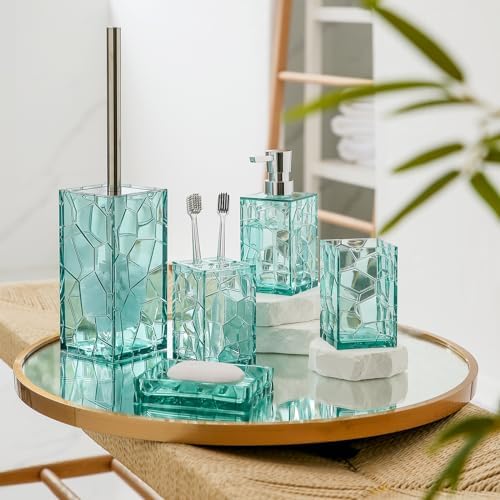 YAUKPH Clear Acrylic Bathroom Accessories Set - 5 Piece Teal Blue