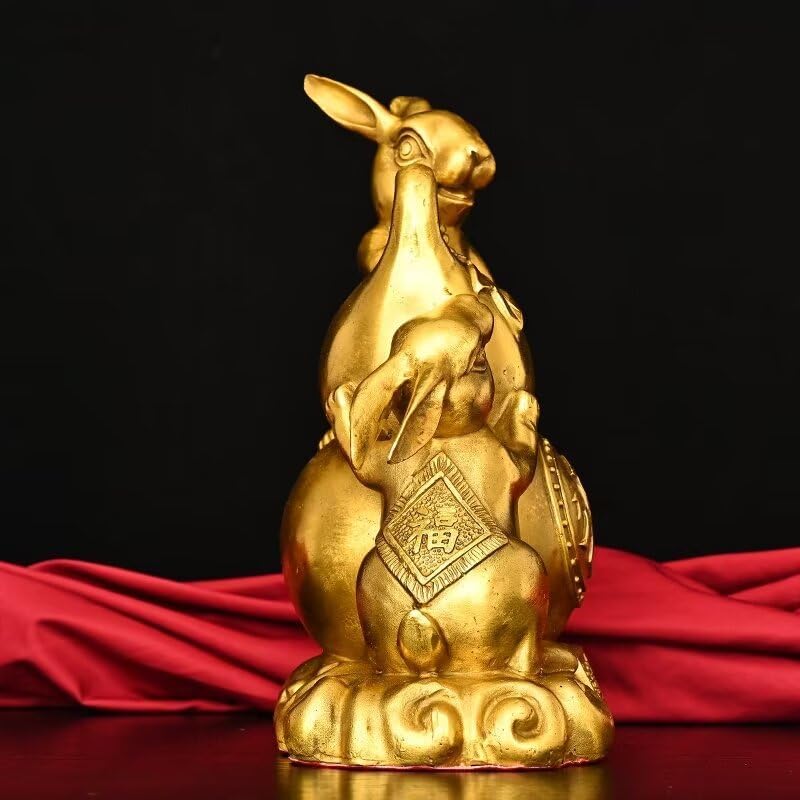 Julrybox Brass Rabbit Feng Shui Statue