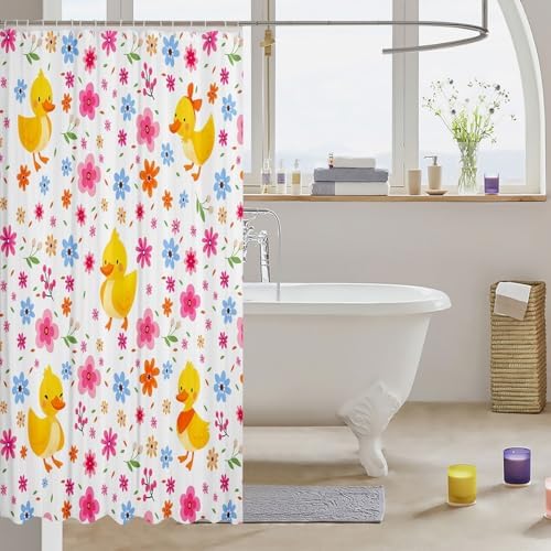 Erosebridal Girly Pink Floral Shower Curtain Set