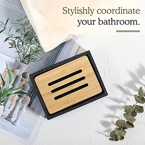 Luxspire Gravel Black Soap Dish with Bamboo Holder