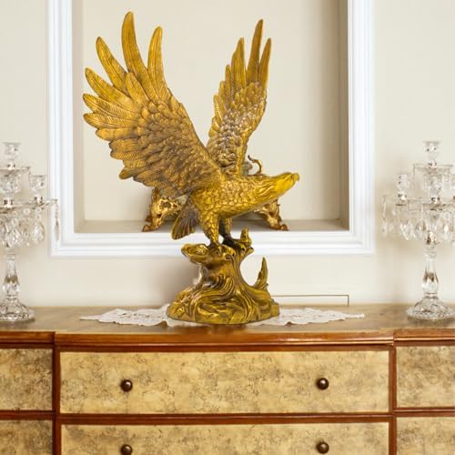 Golden Bronze Eagle Sculpture - 15-Inch Wildlife Art Statue