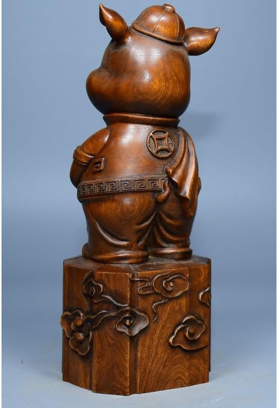 Handcrafted Boxwood Pig Wealth Statue Decor 1