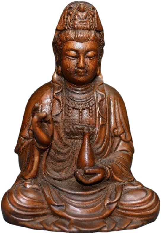 LimpaC Mini Boxwood Kwan-Yin Statue Handmade Home Decor
