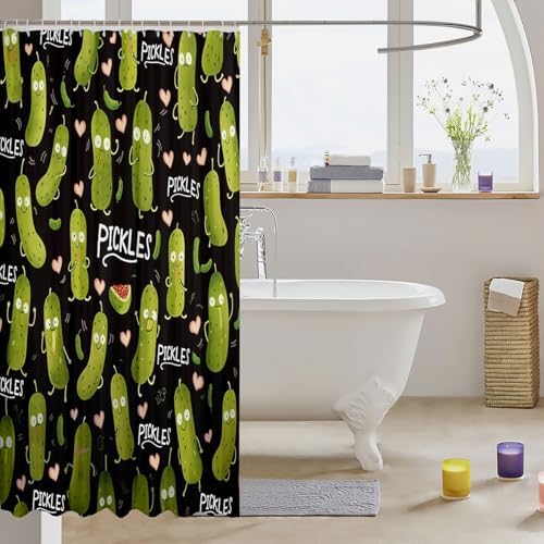 Pickle Pattern Shower Curtain Set Kawaii Cucumber Design 72x78