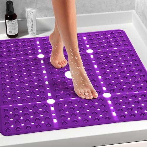Naoloture Large Purple Square Non-Slip Shower Mat 27x27 Inch