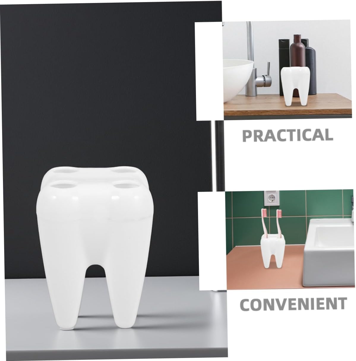 Tooth-Shaped Brush Holder for Kids Ventilated Sturdy