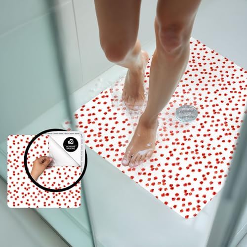 SafetyMat Non-Slip Bathtub Mat with Poppy Red Design
