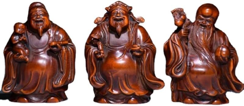 LimpaC Boxwood 3 Longevity God Statues Handmade Home Decor