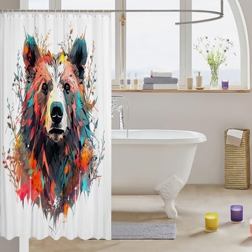 Erosebridal Bear Shower Curtain Set - 3D Wildlife 72x72