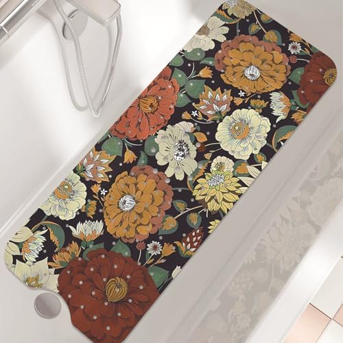 Bohemian Flower Bathtub Mat with Suction Cups and Drain Holes