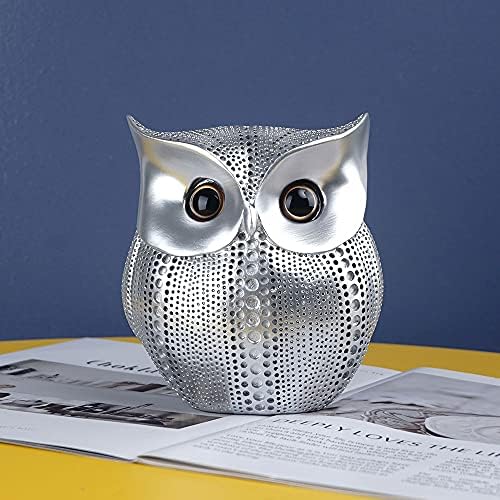 YIKESSHU Owl Statue Home Decor Luxury Silver Resin Sculpture