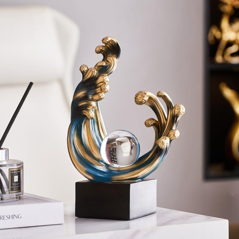 Modern Abstract Wave Decor Statue Blue Resin Art