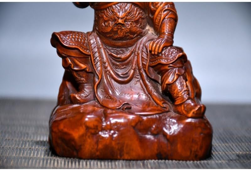 LimpaC Boxwood Guan Gong Yu Warrior God Statue Handcrafted Meditating Sculpture