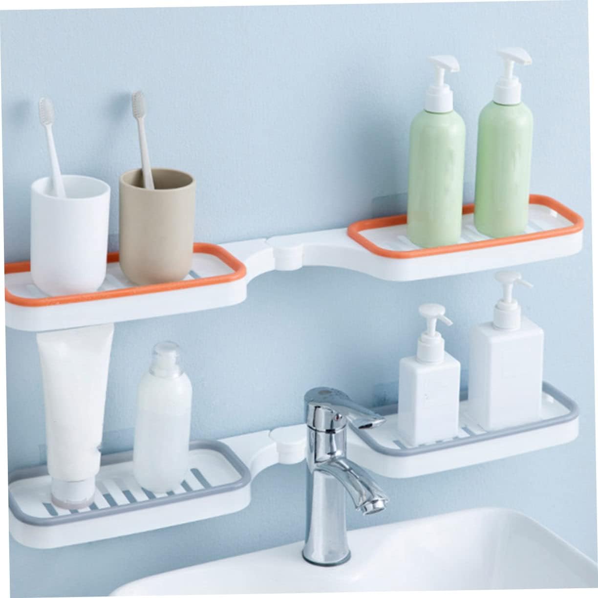 2pcs Wall Mounted Toiletry Holder Rotatable Storage Rack Grey