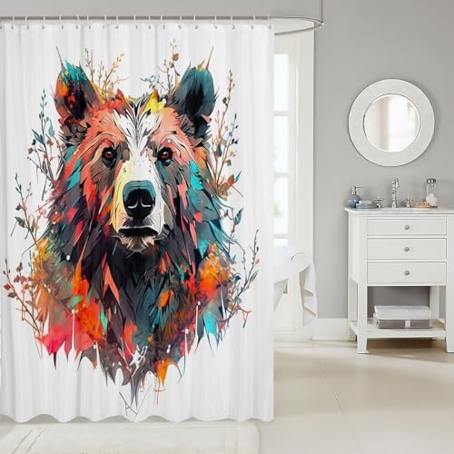 Erosebridal Bear Shower Curtain Set - 3D Wildlife 72x72