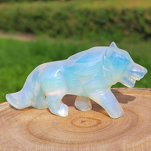 Opalite Wolf Figurine Decor Sculpture Hand Carved Stone Art