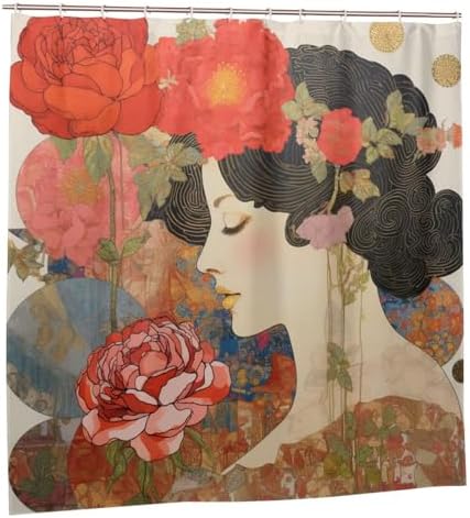 DAOWANGZUO Red Pink Flower Shower Curtain Set 72x72in