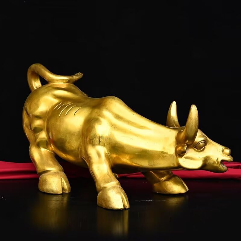 Julrybox Chinese Brass Wealth Bull Statue Decor