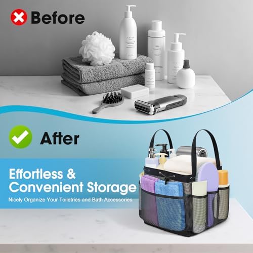 SmartTrends Large Mesh Shower Caddy with Drawstring - 1 Compartment 7 Pockets Black