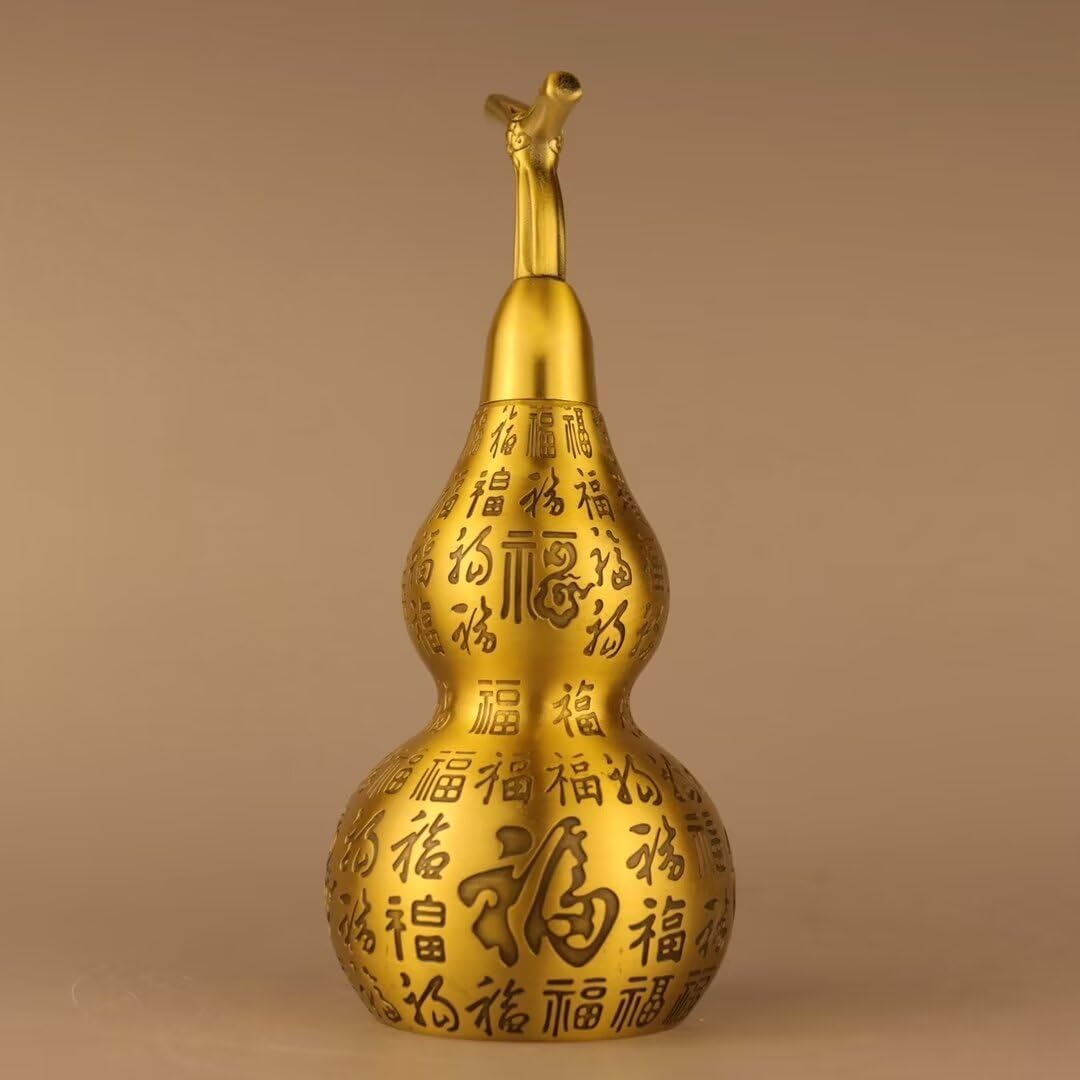 Chinese Gourd Feng Shui Charm Brass Sculpture Decor