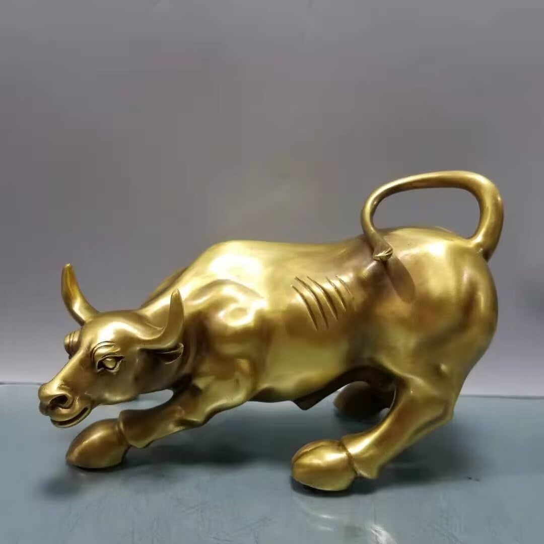 Julrybox Chinese Golden Bull Brass Figurine Feng Shui Ornament 1