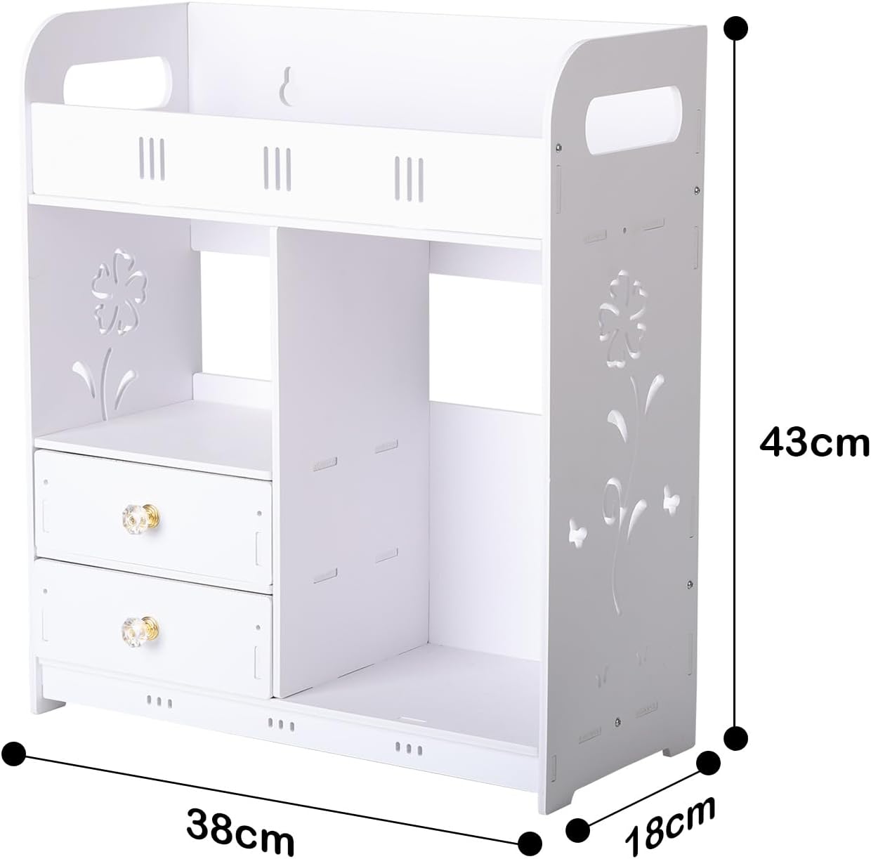 CDAR White Bathroom Cabinet Wall Mounted with 2 Drawers Shelves