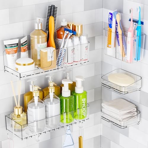 SuoXing 5-Pack Adhesive Shower Caddy with 6 Hooks
