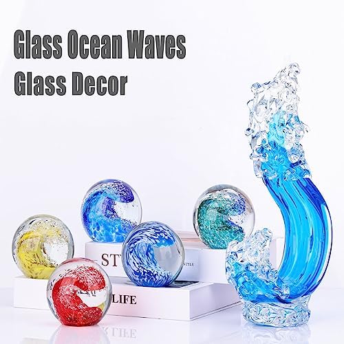 Blue Hand Blown Glass Ocean Wave Statue