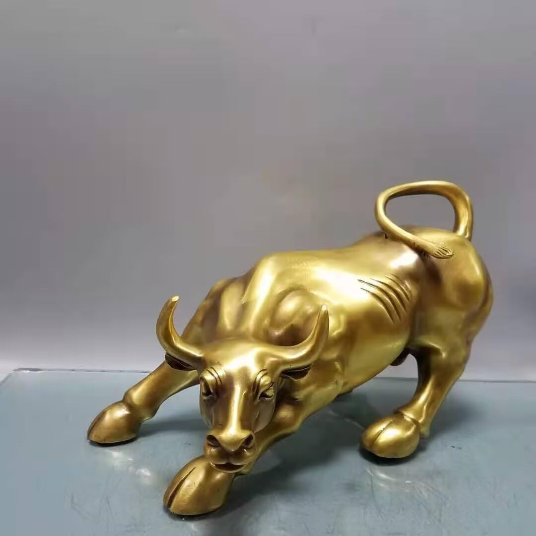 Julrybox Chinese Golden Bull Brass Figurine Feng Shui Ornament 1
