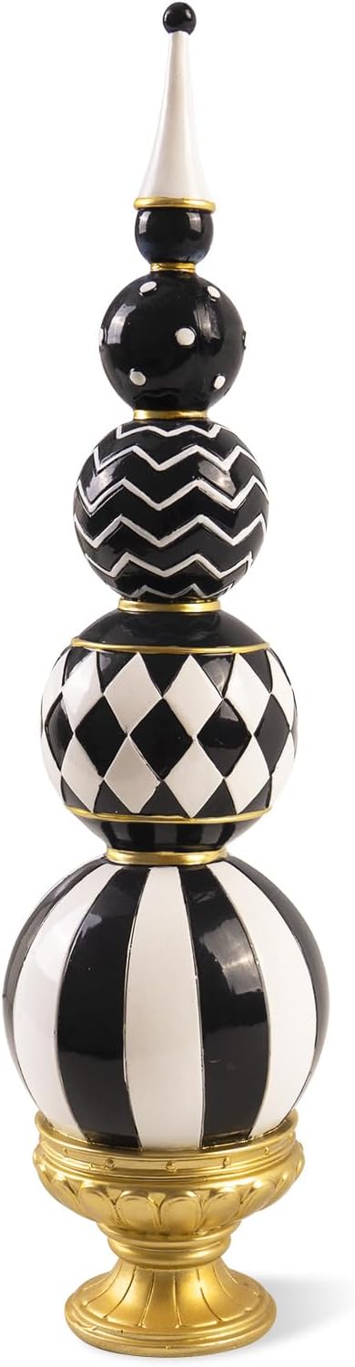 Bechivie Black and White Checkered Resin Sphere Decor Sculpture