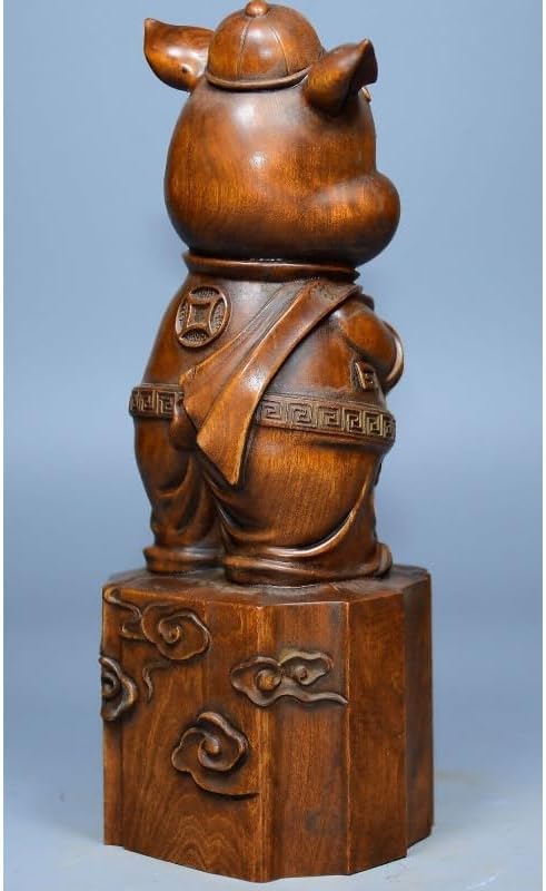 Handcrafted Boxwood Pig Wealth Statue Decor 1