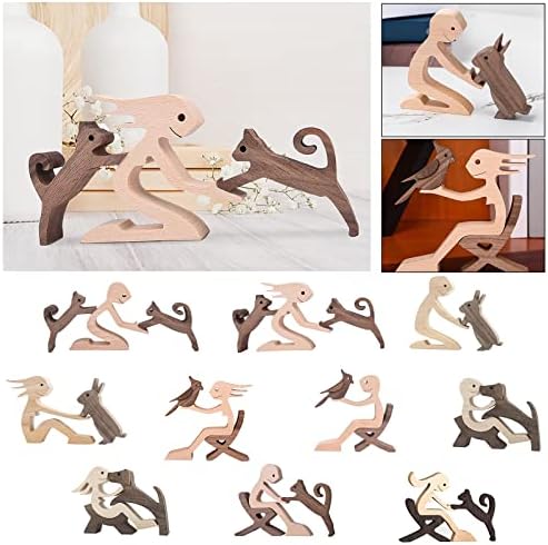 Nudsfuii Wooden Handmade Dog Cat Statue Home Decor