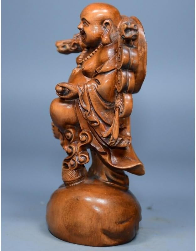 Handcrafted Boxwood Maitreya Buddha Statue for Home Decor