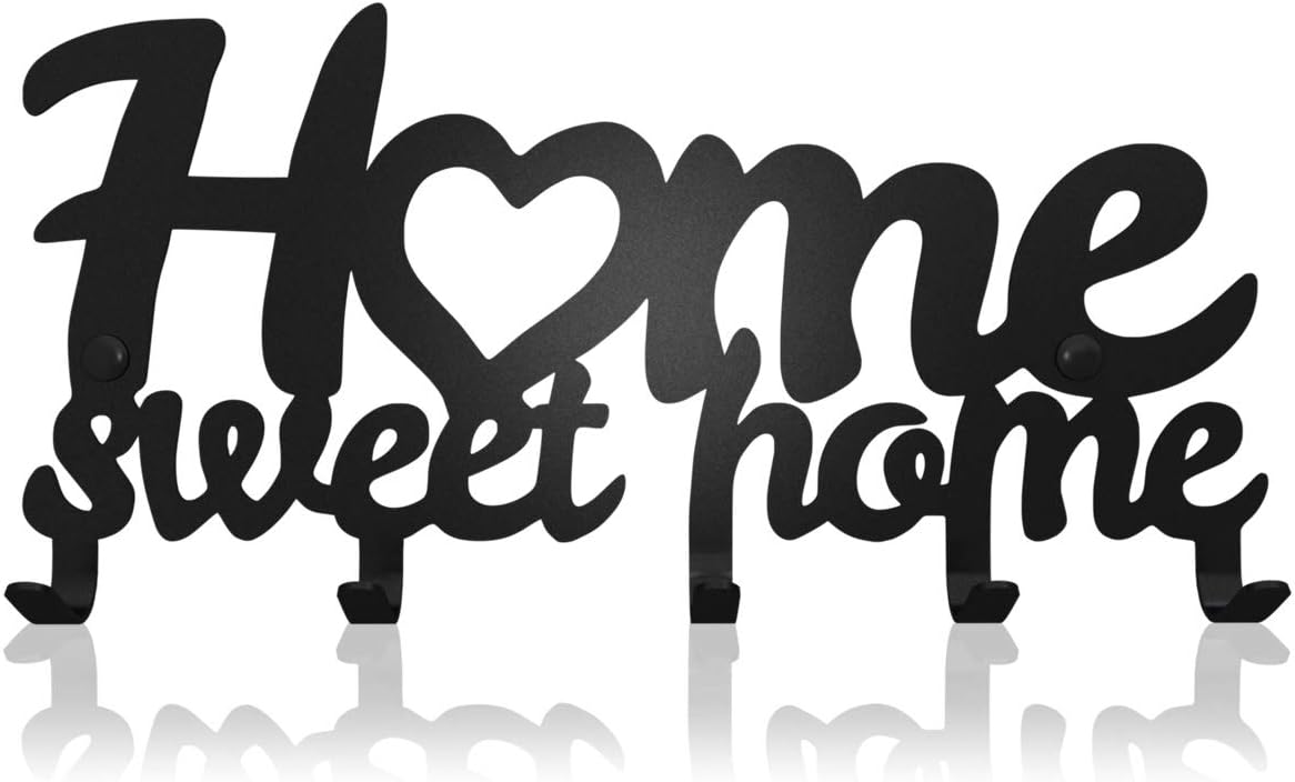 SirHoldeer Home Sweet Home Towel Rack Matte Black Wall Mounted Hook Set
