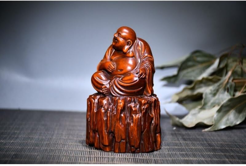 LimpaC Collection Boxwood Tree Stool Maitreya Buddha Statue