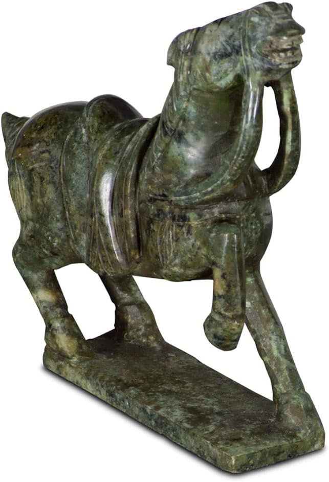ChinaFurnitureOnline Dark Green Jade Warrior Horse Statue