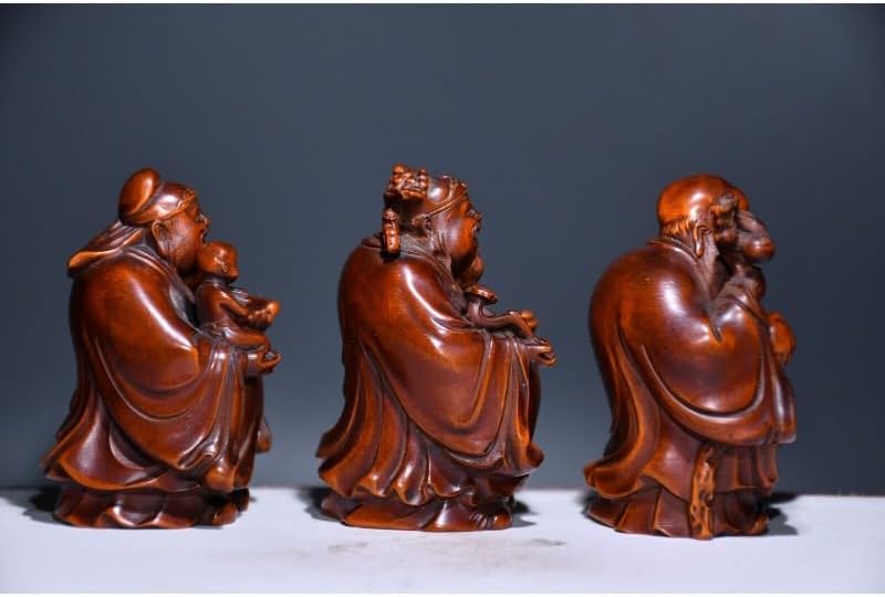 LimpaC Boxwood 3 Longevity God Statues Handmade Home Decor