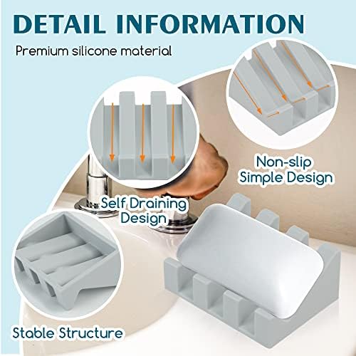 MRBULLOCK Silicone Soap Dish Light Grey 2-Pack
