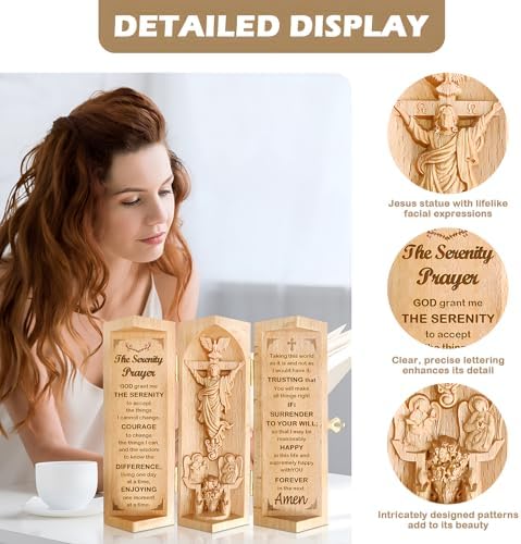 Gnrlfor Openable Wooden Jesus Statue with Serenity Prayer
