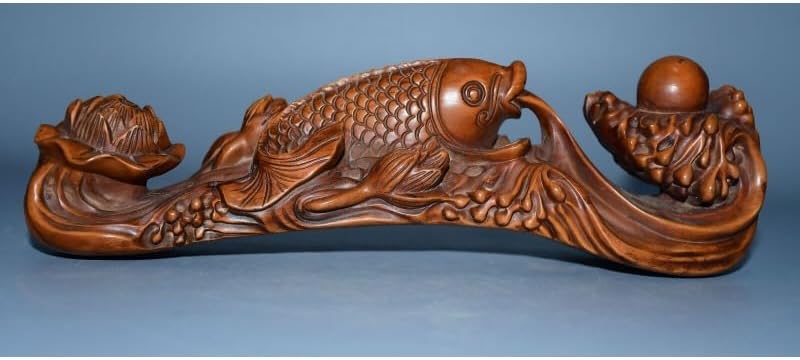 LimpaC Mini Boxwood Fish Lotus Statue Sculpture
