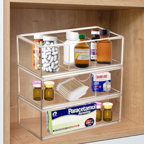 Klmnop 3 Pack Medicine Cabinet Organizer Clear