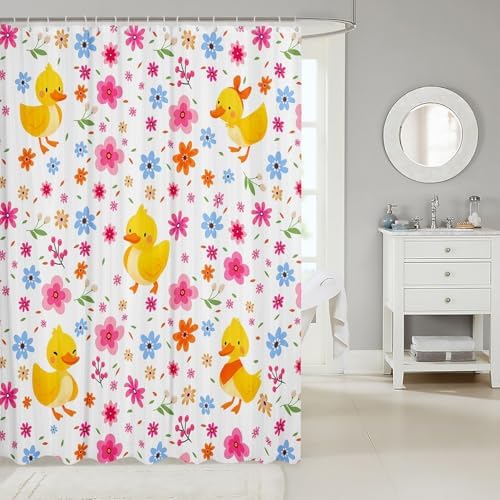 Erosebridal Girly Pink Floral Shower Curtain Set