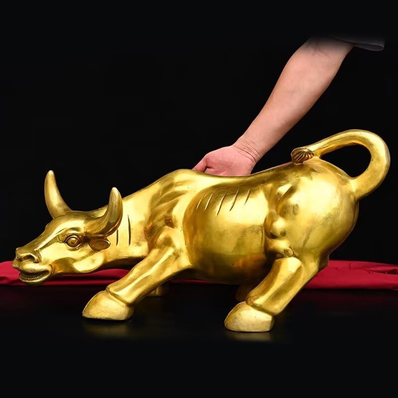 Julrybox Chinese Brass Wealth Bull Statue Decor