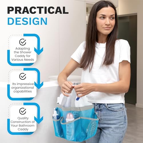 Handy Laundry Mesh Shower Caddy Bag - 7 Pockets Blue