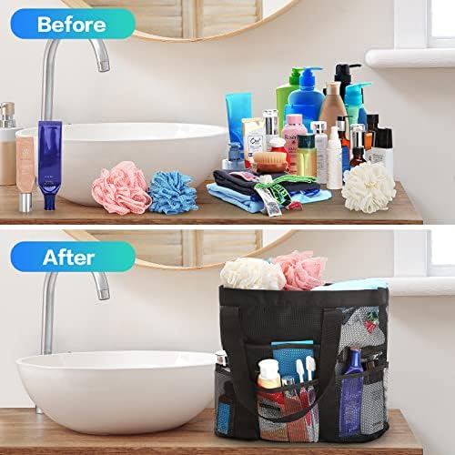 HAOGUAGUA Large Mesh Shower Caddy - 8 Side Pockets Durable Quick Drying Black